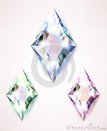 Large colored jewelery diamonds with rhinestones and bright shine Vector Illustration