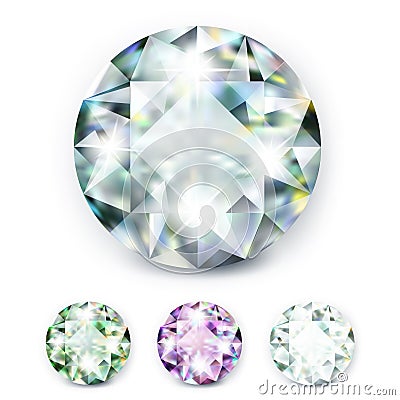 Large colored jewelery diamonds with rhinestones and bright shine Vector Illustration