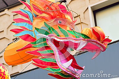 Large colorful Chinese Dragon decoration at China town in Yokohama, Japan Editorial Stock Photo
