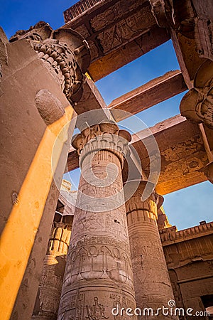Large columns stand erect at Kom Ombo temple near Cairo Stock Photo