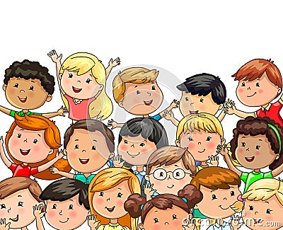 Large company joyful children different nationalities Vector Illustration