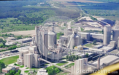 A large concrete plant in Russia, photographed from a bird`s eye view from a quadcopte Stock Photo