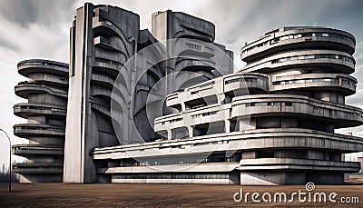 large concrete retro futuristic brutalist apartment building in an urban landscape Stock Photo