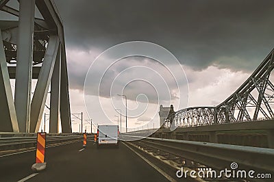 Large congestion and stormy weather on the highway of the sun in Romania Editorial Stock Photo