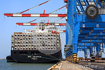 Large Container ship loaded with refrigerated containers. Editorial Stock Photo