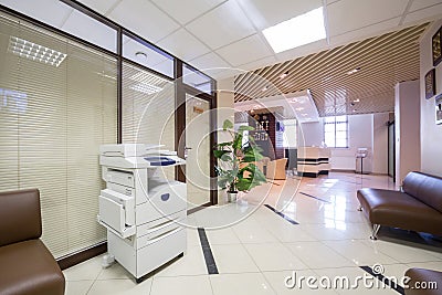 Large corridor near reception in business company Stock Photo