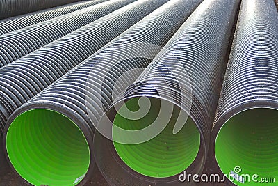 Large corrugated PVC pipes for drainage Stock Photo