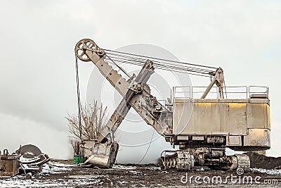 Large crawler bucket excavator. Industrial transport. Stock Photo