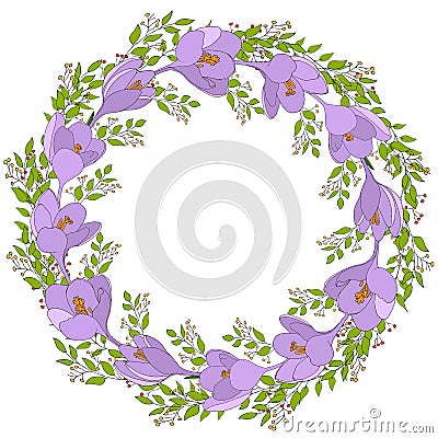 Large crocus wreath with red and yellow berries Vector Illustration