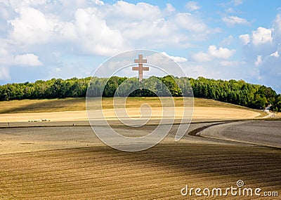The large Cross of Lorraine of Charles de Gaulle Memorial in Colombey-les-Deux-Eglises, France Editorial Stock Photo
