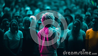 A large crowd of enthusiastic fans enjoy a popular concert generated by AI Stock Photo