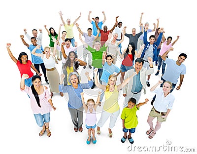 Large Crowd of People Cheering Stock Photo