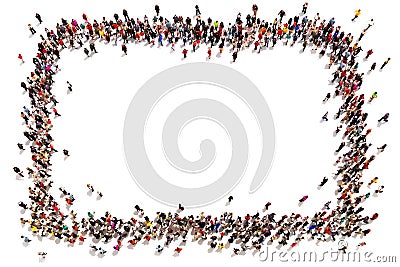 Large crowd of people moving toward the center forming a square Stock Photo