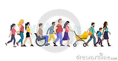 A Large Crowd Of Walking People Vector Illustration