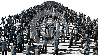 A large crowd of zombies. Apocalypse, halloween concept. isolate on white. 3d rendering. Stock Photo