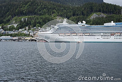 Large cruise ship docked at the port of Ketchikan, Alaska Stock Photo