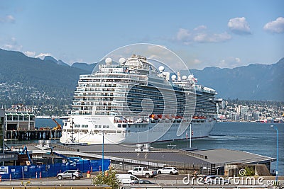 Large cruise ship in the port of Vancouver on August 3, 2019 in Vancouver BC Editorial Stock Photo