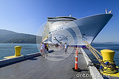 Large Cruise ship view from the disembarking dock in Haiti. Editorial Stock Photo