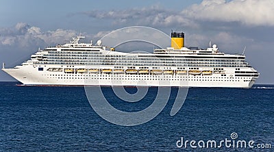 Large cruiser sailing outside Rhodes Stock Photo