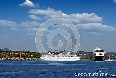 Large cruiser ships in port Corfu island Stock Photo