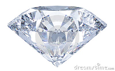 Large Crystal Clear Round Cut Diamond. 3D rendering illustration isolated on white background. Cartoon Illustration