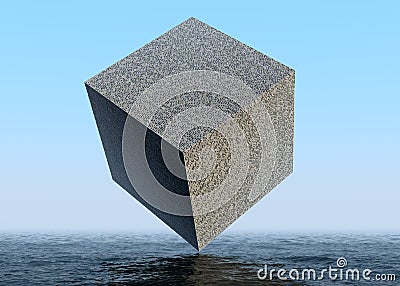large cube hanging above the ocean Stock Photo