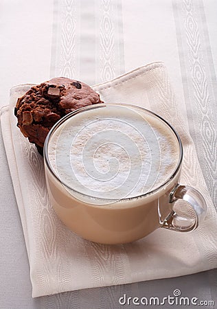 Large cup of fresh coffee latte cappucino and cake Stock Photo