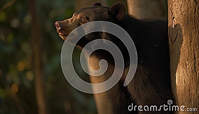 Large cute panda looking at the camera in the tropical rainforest generated by AI Stock Photo