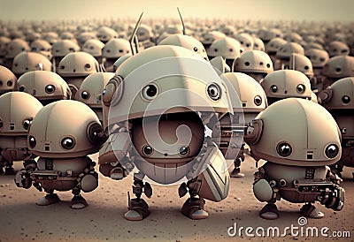 Large cute robot army. Generate Ai. Stock Photo
