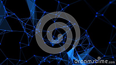 Large data background. Abstract tangle of lines. Figures connected with each other. 3d rendering. Blue grid with sparklong spots Stock Photo