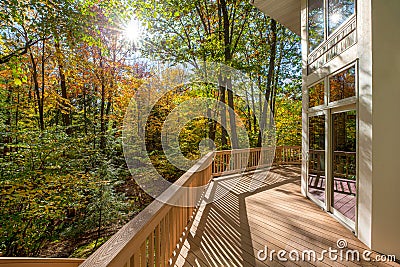 Large Deck on Home in the Woods Stock Photo