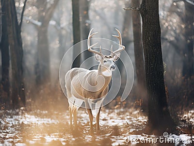 Large deer buck in woods Cartoon Illustration