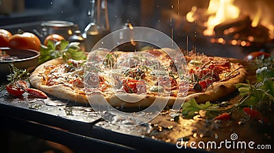 Large delicious nutritious baked pizza Cartoon Illustration