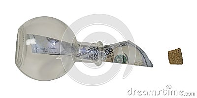 Large Denomination of Money in a Bottle Stock Photo