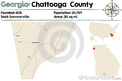 Map of Chattooga County in Georgia Vector Illustration