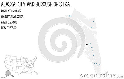 Map of City and Borough of Sitka in Alaska, USA. Vector Illustration