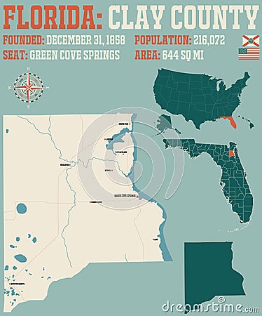 Map of Clay County in Florida Vector Illustration