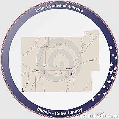 Map of Coles County in Illinois Vector Illustration