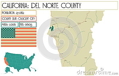 Large and detailed map of Del Norte County in California Stock Photo