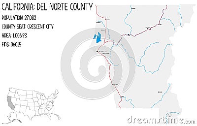 Map of Del Norte County in California, USA. Vector Illustration