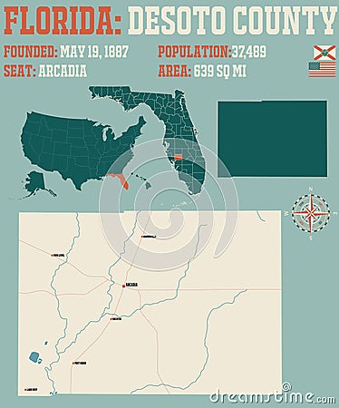 Map of DeSoto County in Florida Vector Illustration