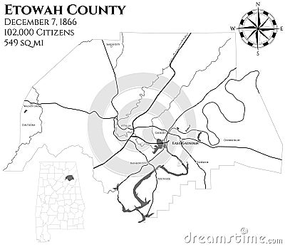 Map of Etowah County in Alabama Vector Illustration