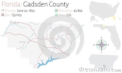 Map of Gadsden County in Florida Vector Illustration