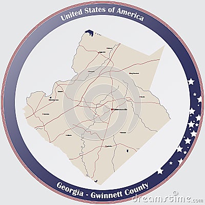 Map of Gwinnett County in Georgia Vector Illustration