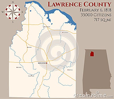 Map of Lawrence County in Alabama Vector Illustration