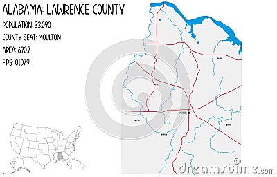 Map of Lawrence county in Alabama, USA. Vector Illustration