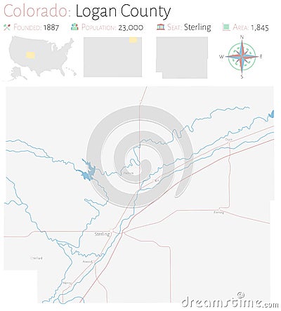 Map of Logan County in Colorado Vector Illustration