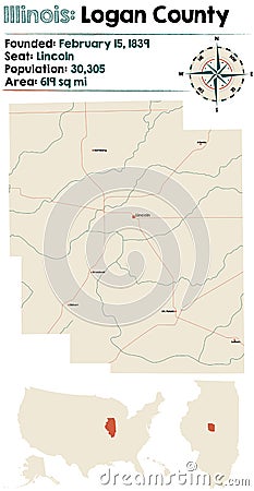 Map of Logan County in Illinois Vector Illustration