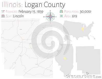 Map of Logan County in Illinois Vector Illustration