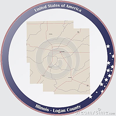 Map of Logan County in Illinois Vector Illustration